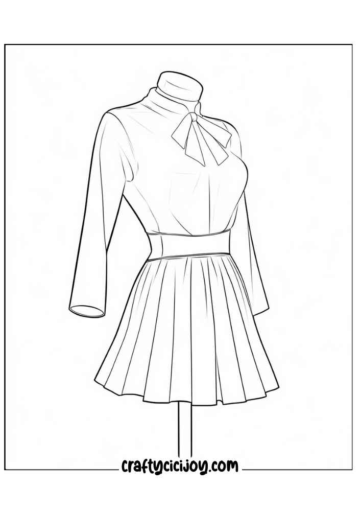 skirt-and-blouse-coloring-page-work-outfit