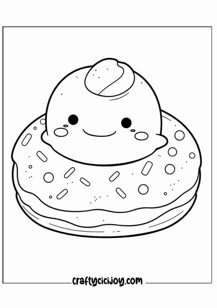 cute doughnut coloring printable page for 25