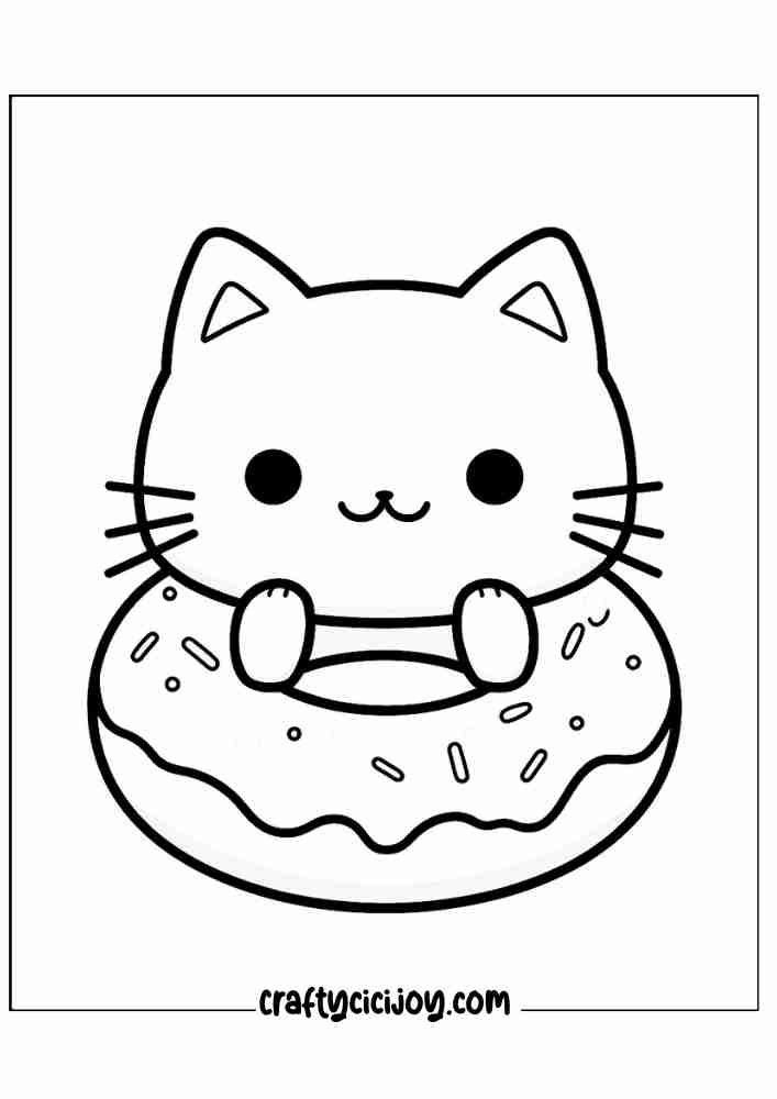 cute doughnut coloring printable page for 7