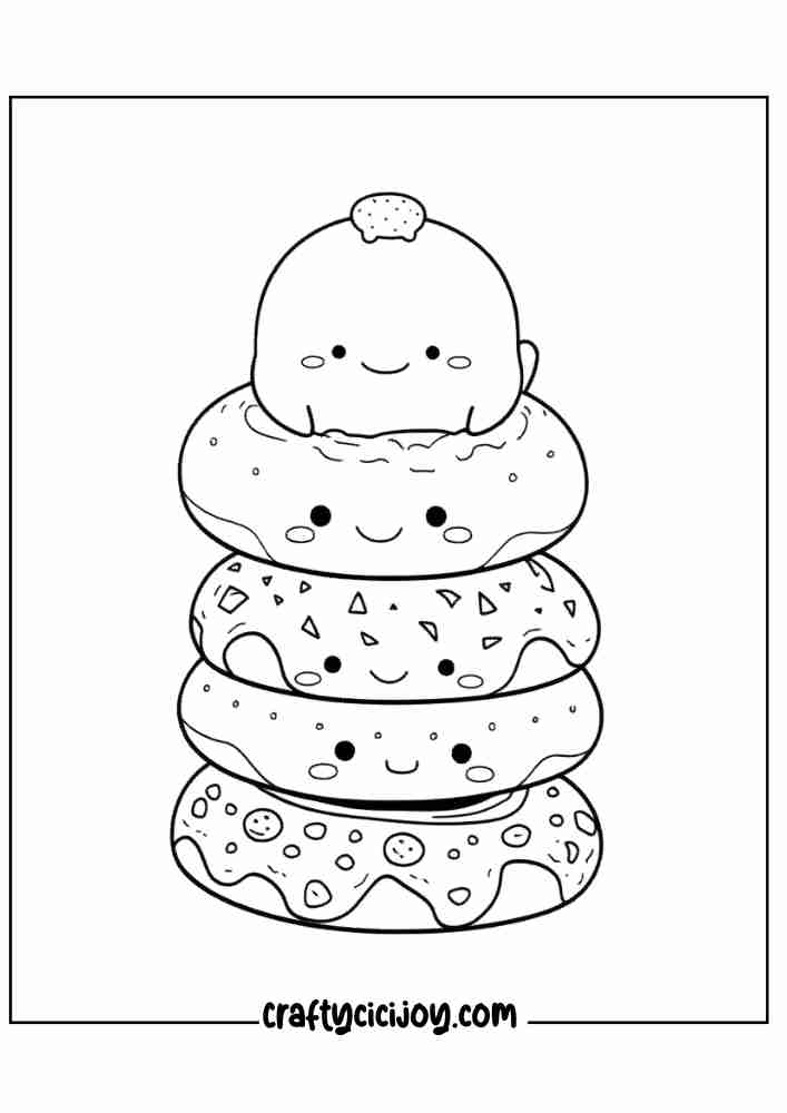 cute doughnut coloring printable page for