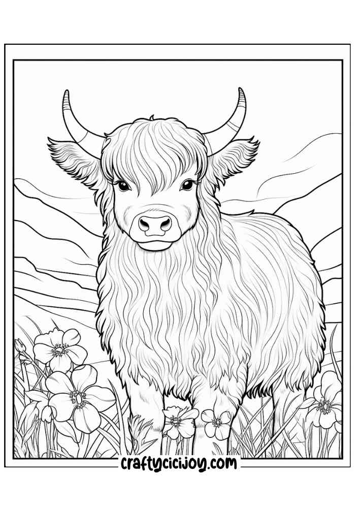 highland cow coloring page 10