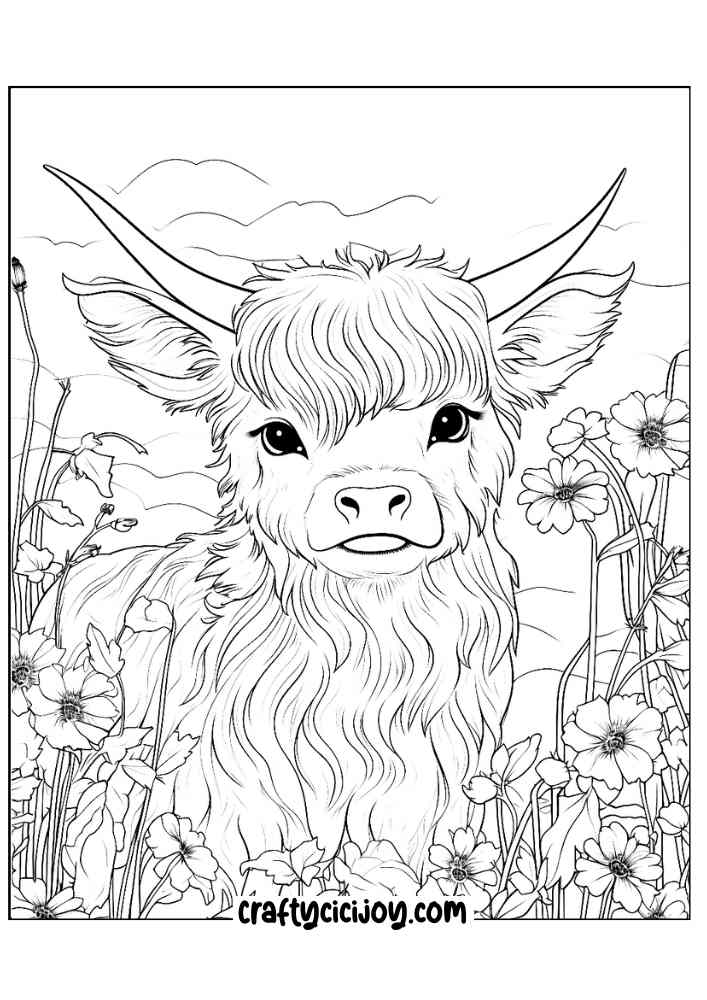 highland cow coloring page 11