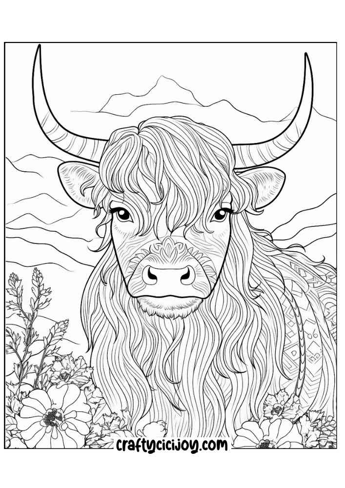highland cow coloring page 12