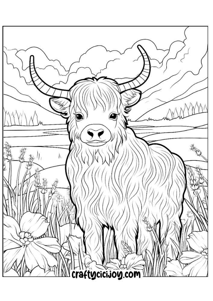 highland cow coloring page 14