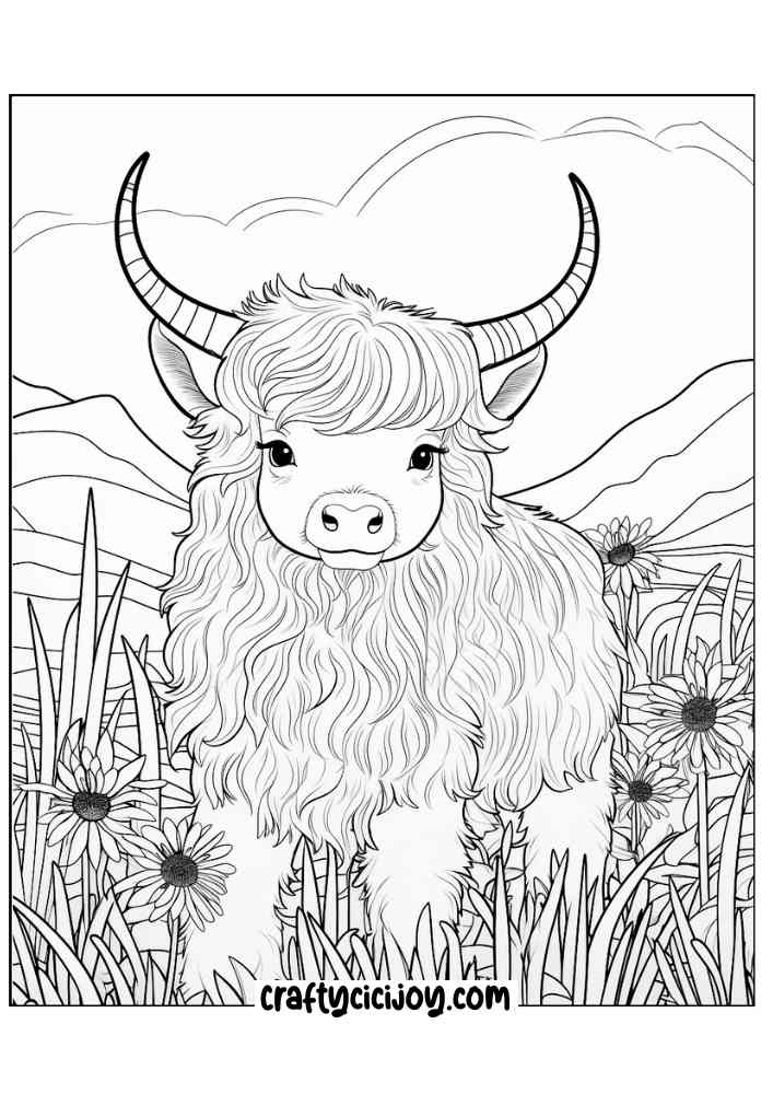 highland cow coloring page 15