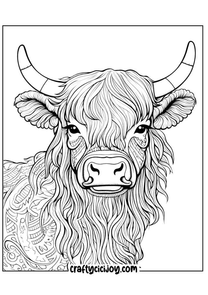 highland cow coloring page 16