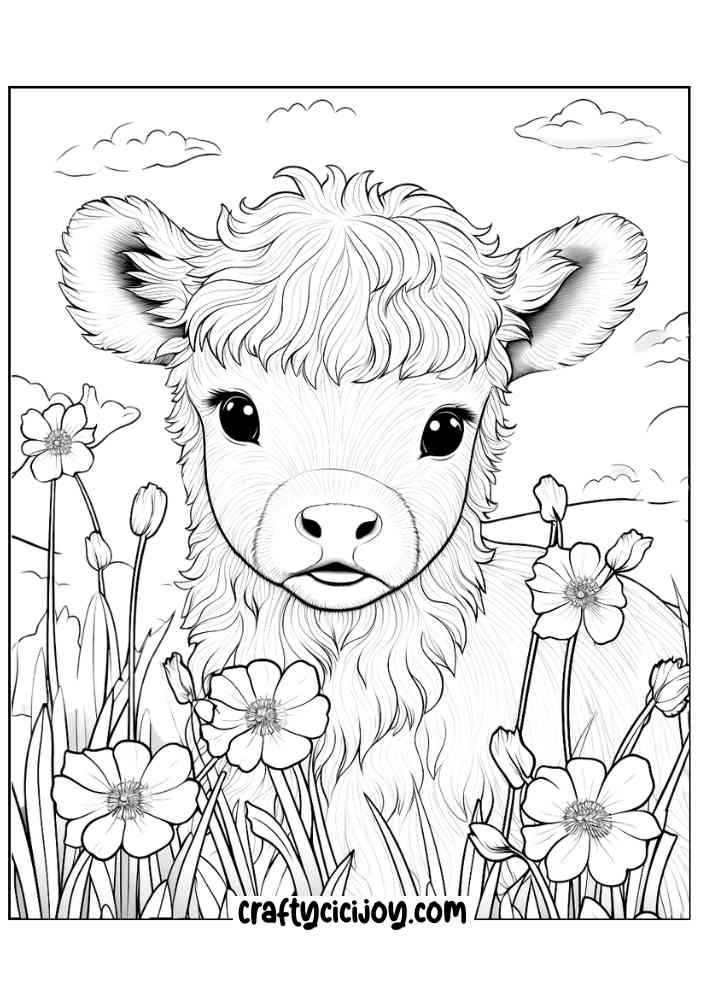 highland cow coloring page 17
