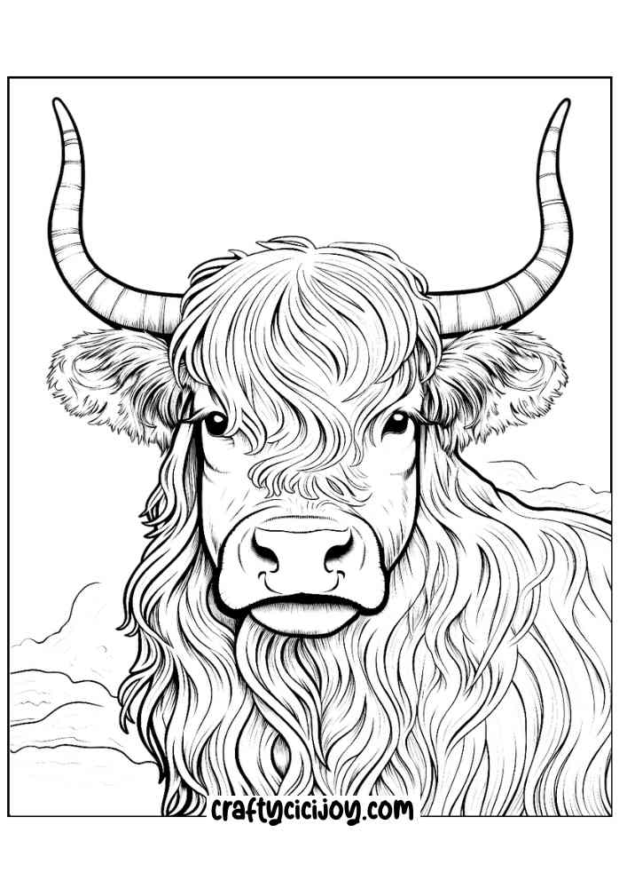 highland cow coloring page 19