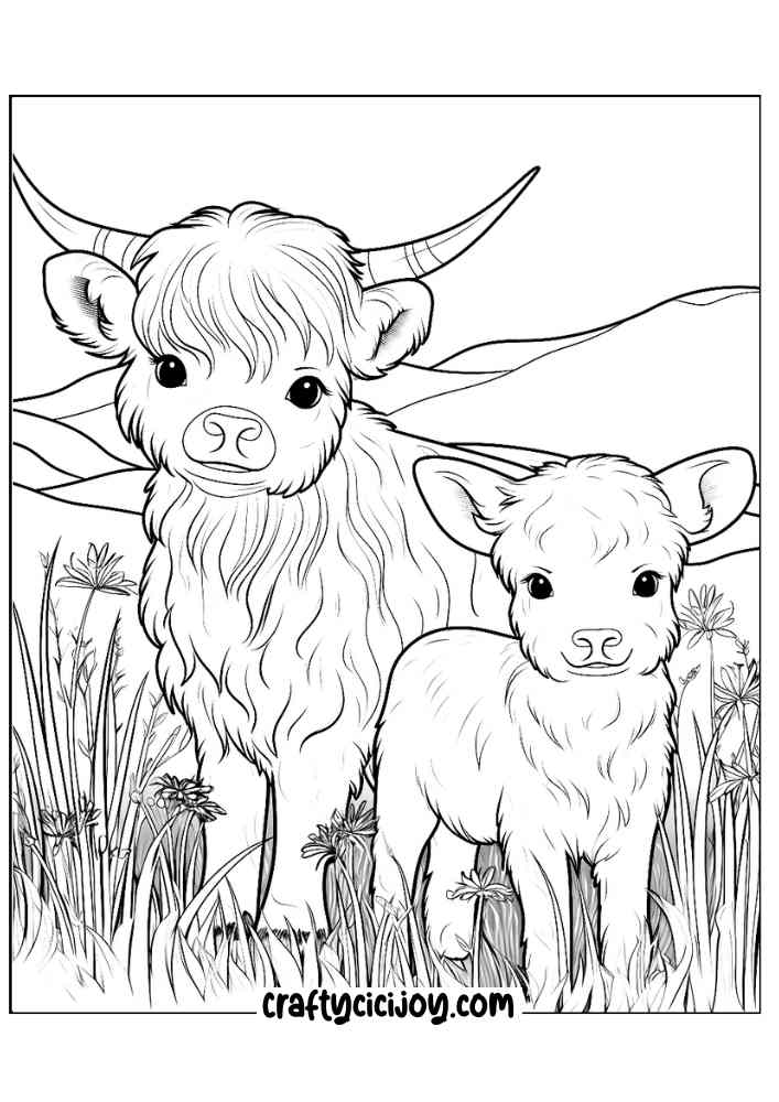 highland cow coloring page 20