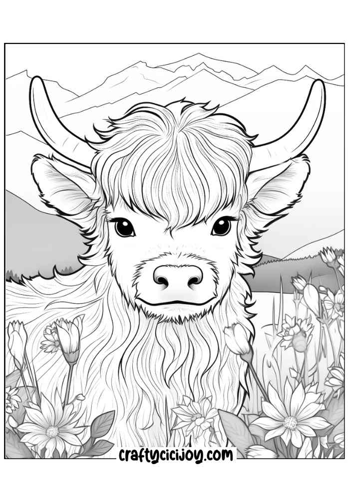 highland cow coloring page 21