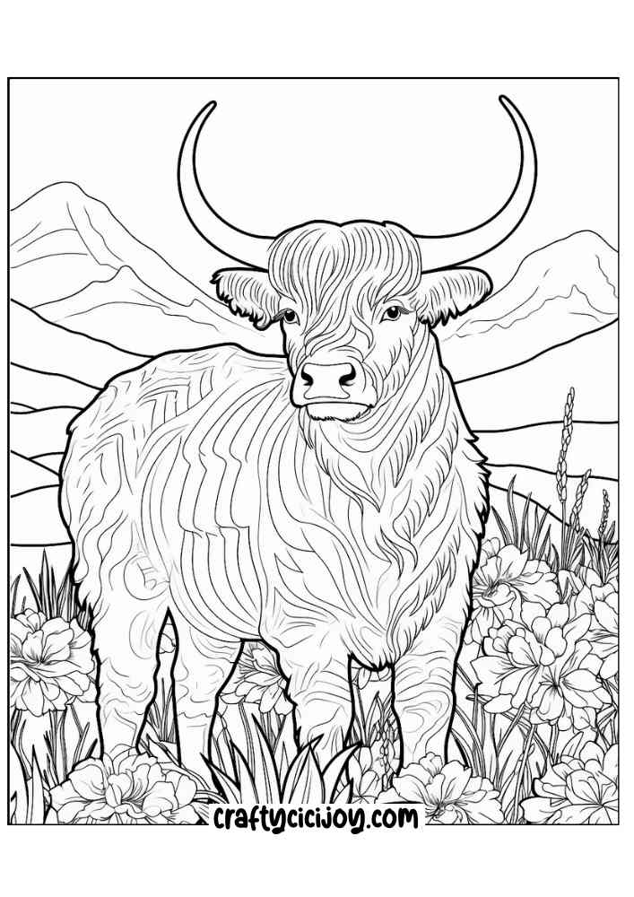 highland cow coloring page 22