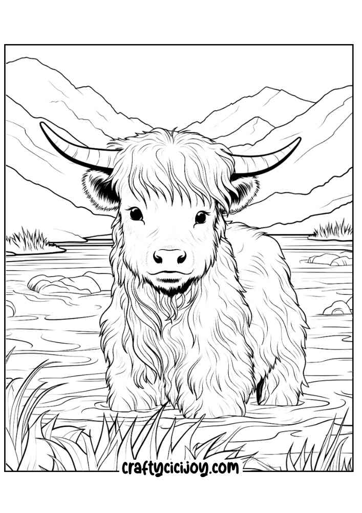 highland cow coloring page 26