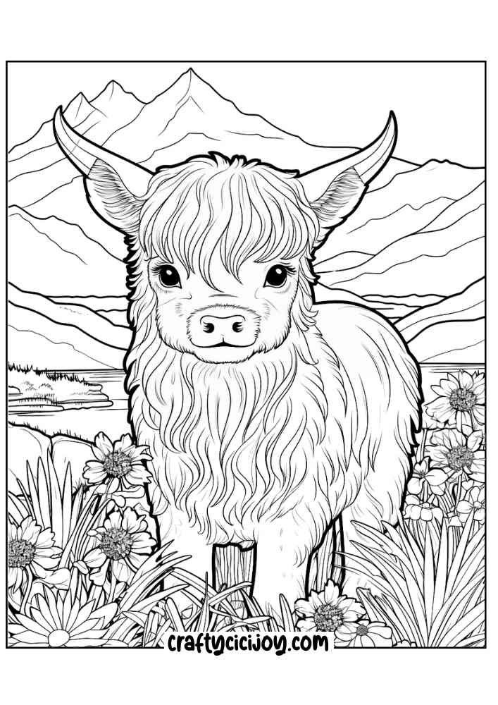 highland cow coloring page 28