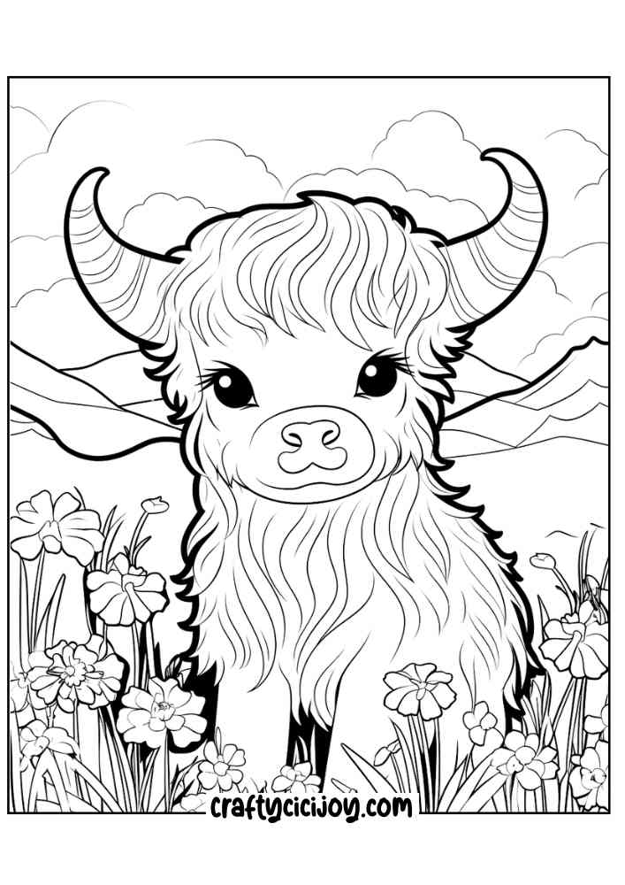 highland cow coloring page 29