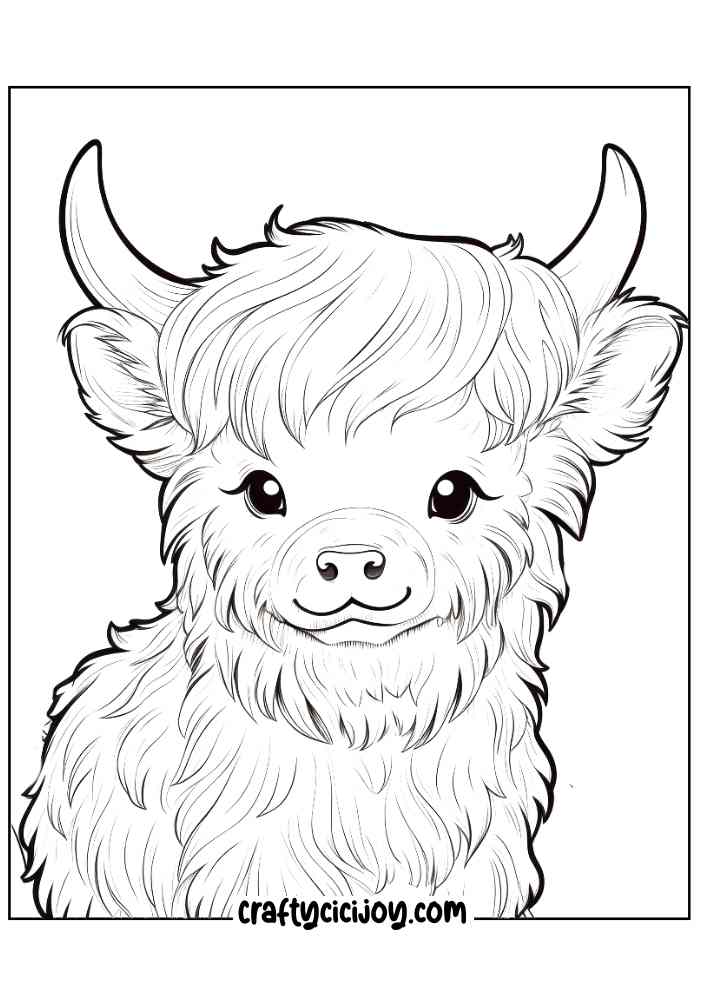 highland cow coloring page 3