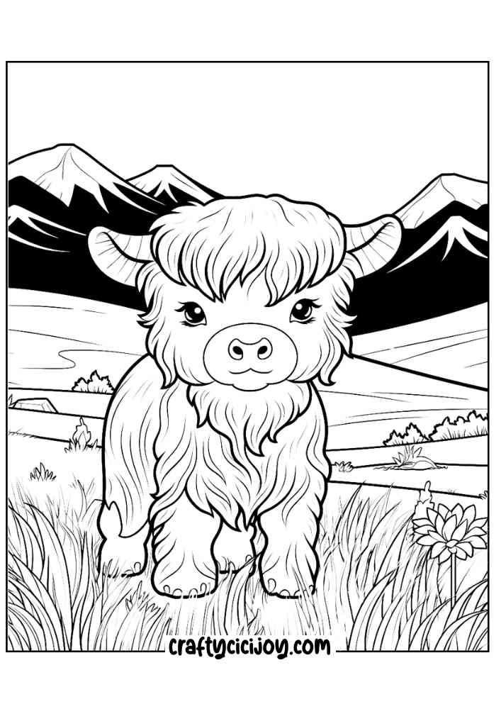 highland cow coloring page 31