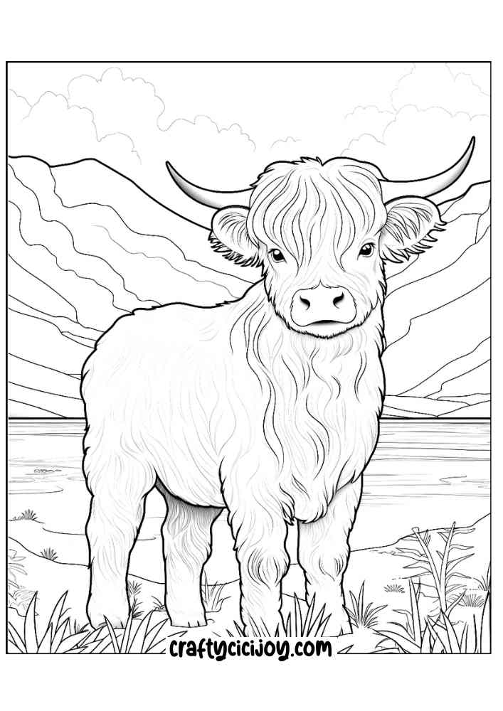 highland cow coloring page 33