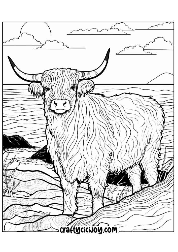 highland cow coloring page 35