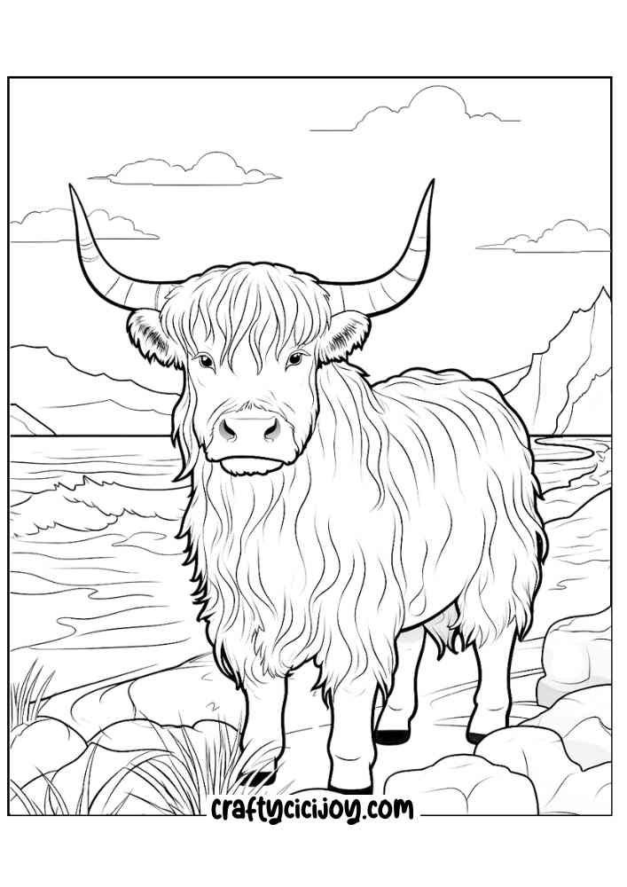 highland cow coloring page 36