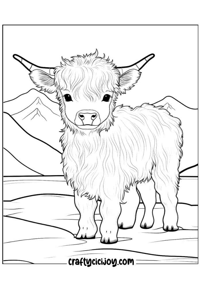 highland cow coloring page 4