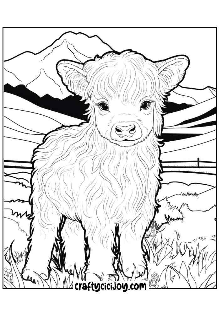 highland cow coloring page 5