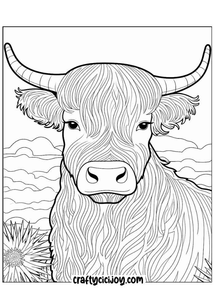 highland cow coloring page 6