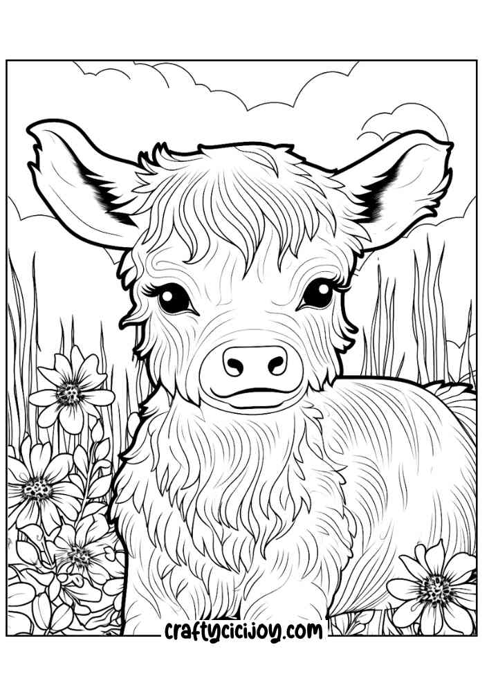 highland cow coloring page 7