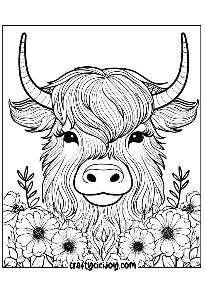 highland cow coloring page 9