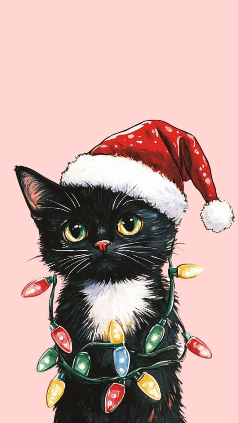 Moody Cat Christmas Phone Wallpaper