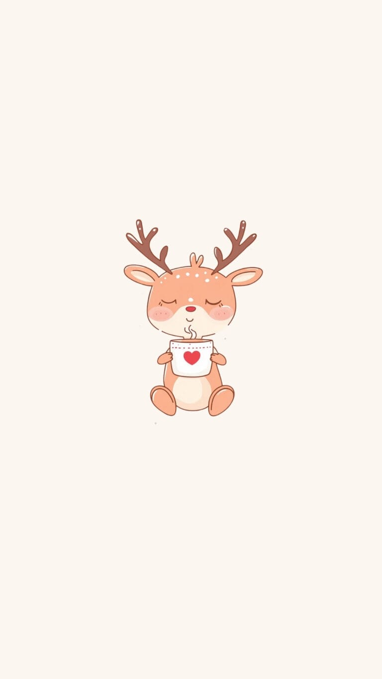 cute kawaii reindeer drinking hot coco wallpaper