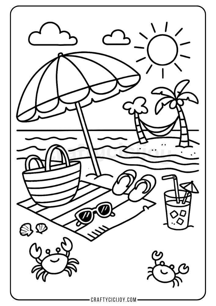 Beach Coloring Pages (10 Free Printable PDFs)