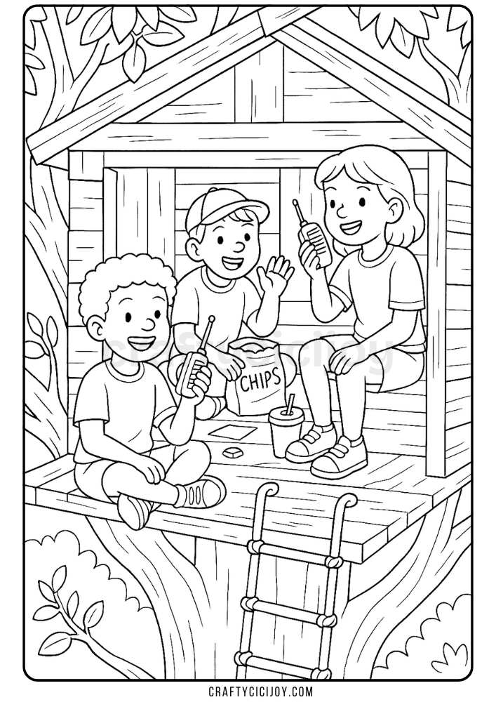 kids tree house coloring page