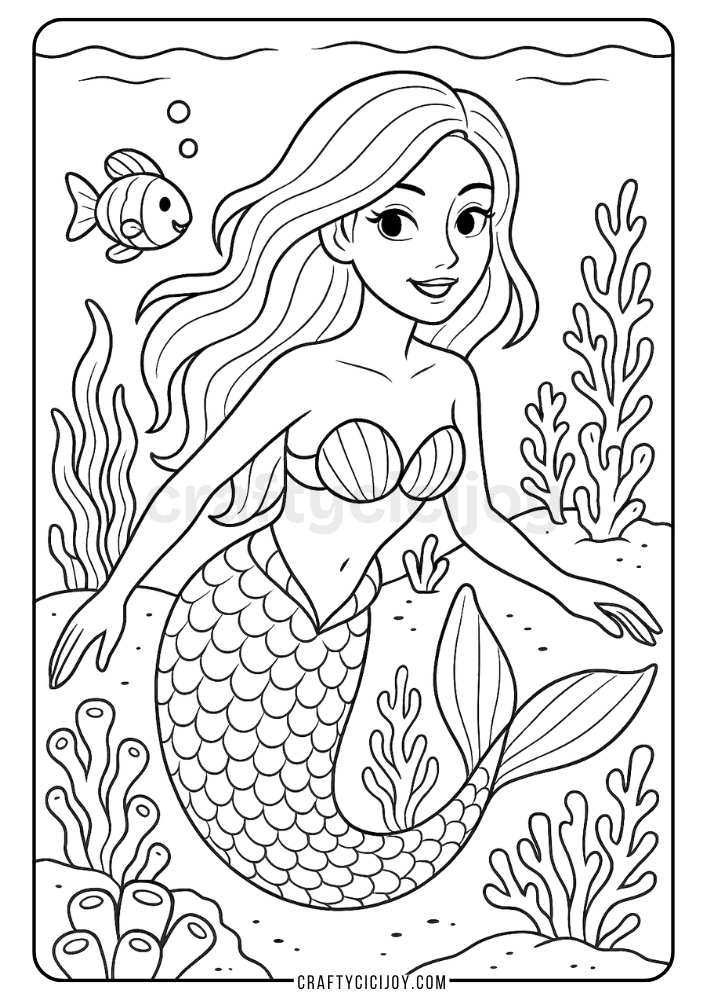 simple mermaid coloring page