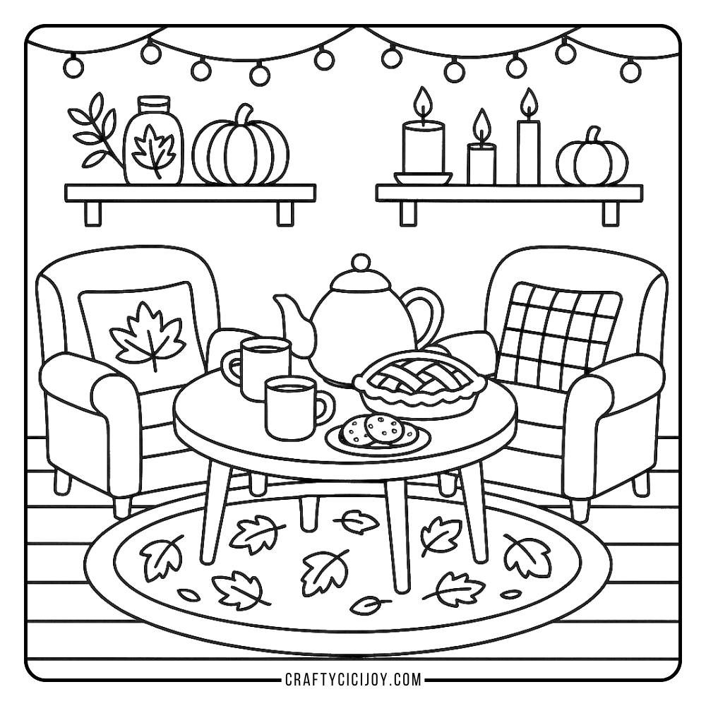 Cozy Fall Coloring Page 3