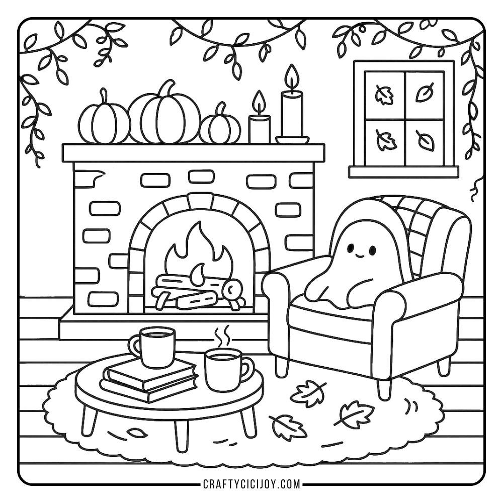Cozy Fall Coloring Page 4