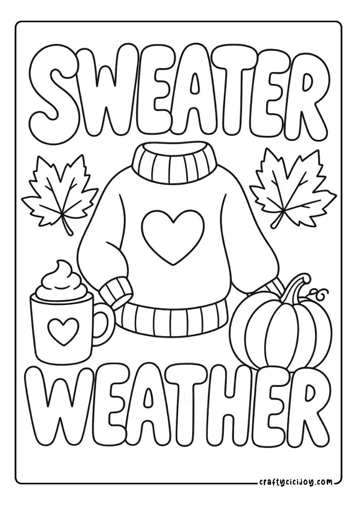Cute fall coloring page preview