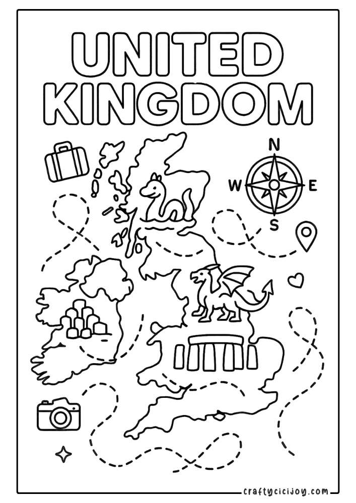 cute united kingdom map coloring page