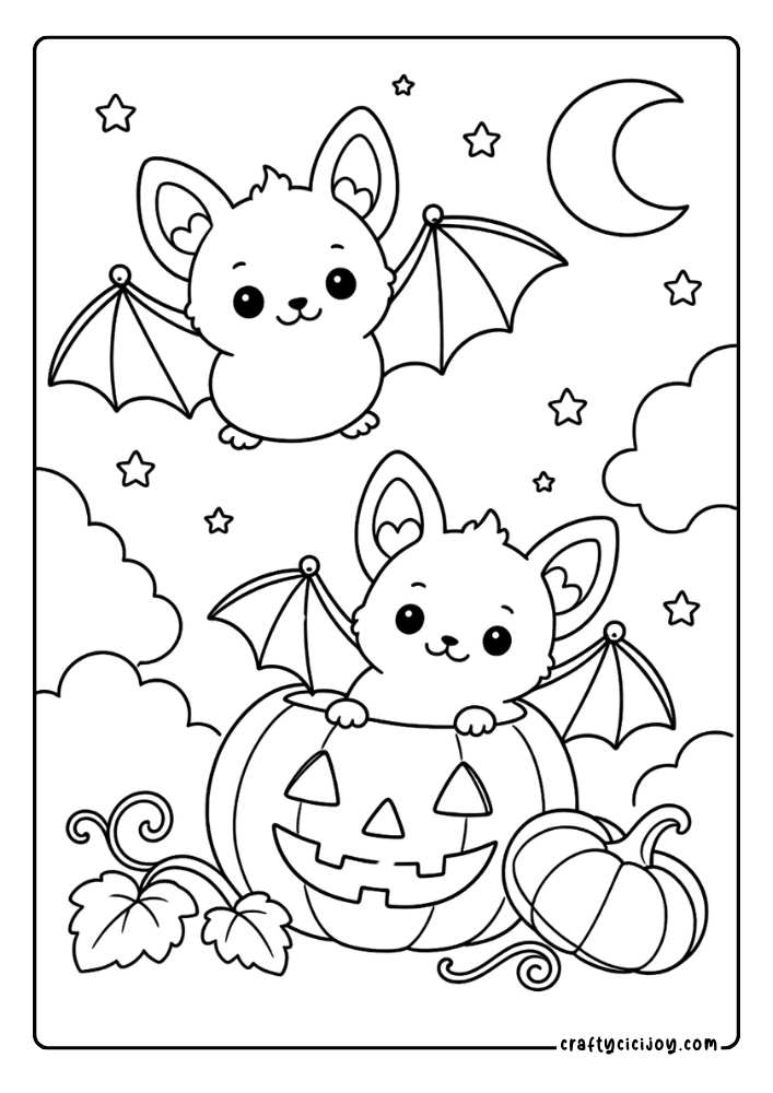 Cute Bat Coloring Page 4