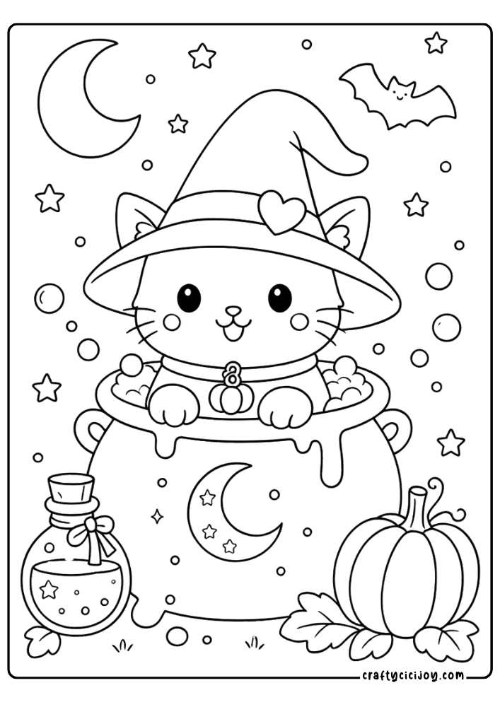 Halloween Cat Coloring Page 13