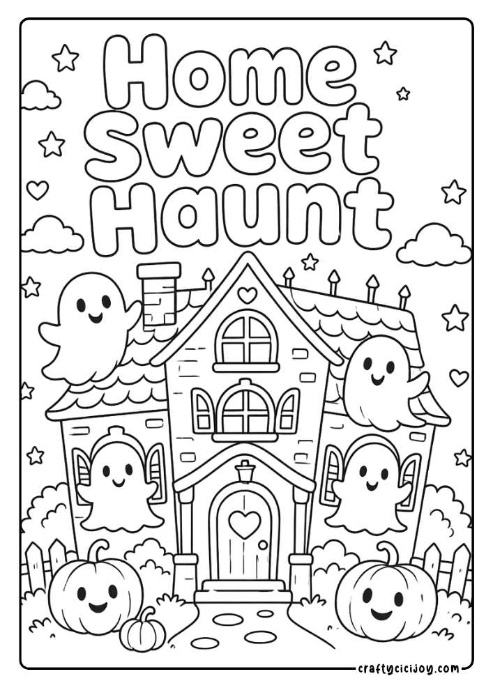 Cute Haunted House Quote Coloring Page