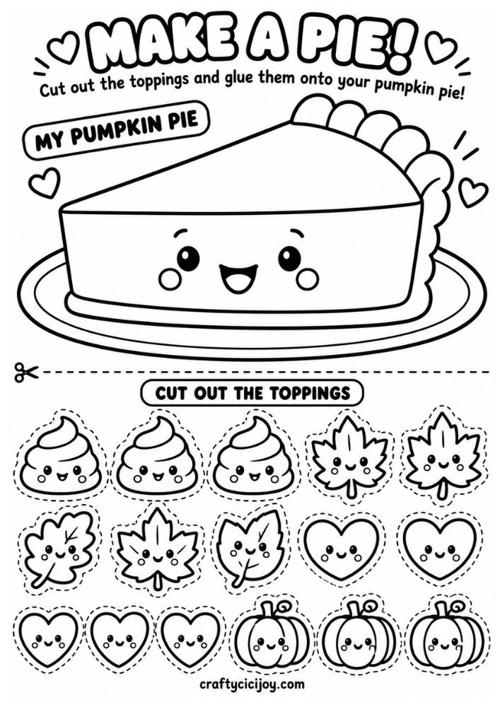 Thanksgiving pumpkin pie activity sheet