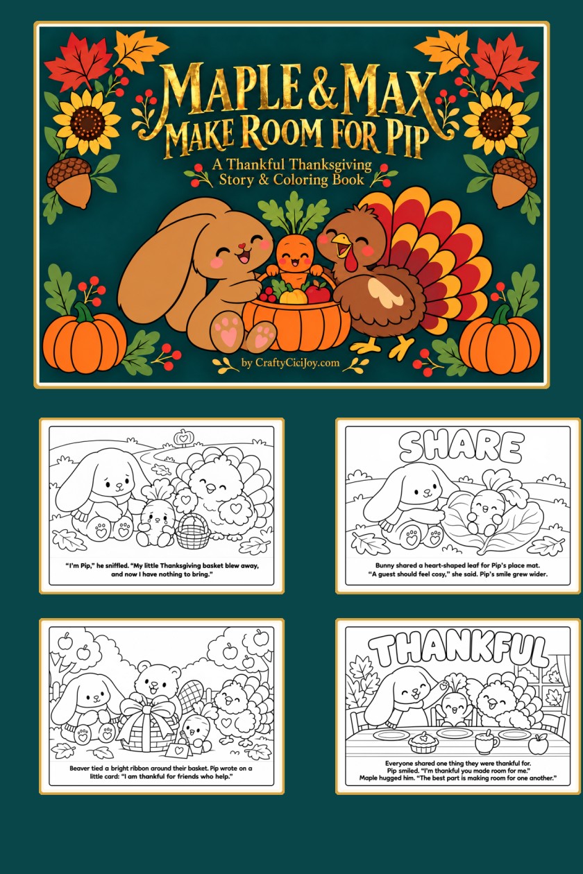 Thanksgiving story coloring book for kids printable preview